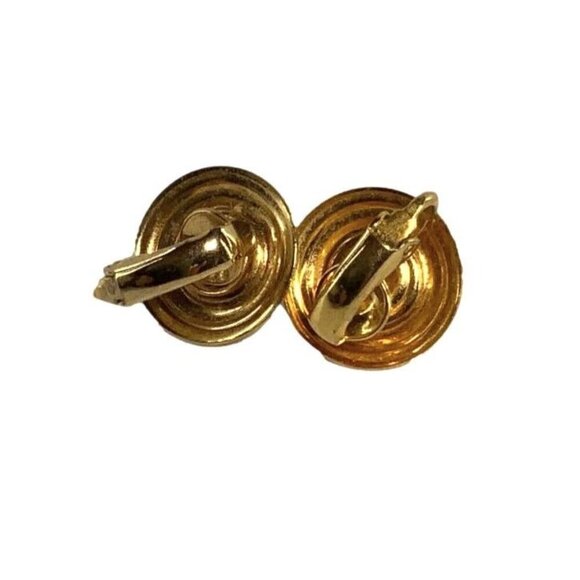 Vintage Gold-Tone Clip-On Earrings With Faux Pearl Center - Picture 5 of 5